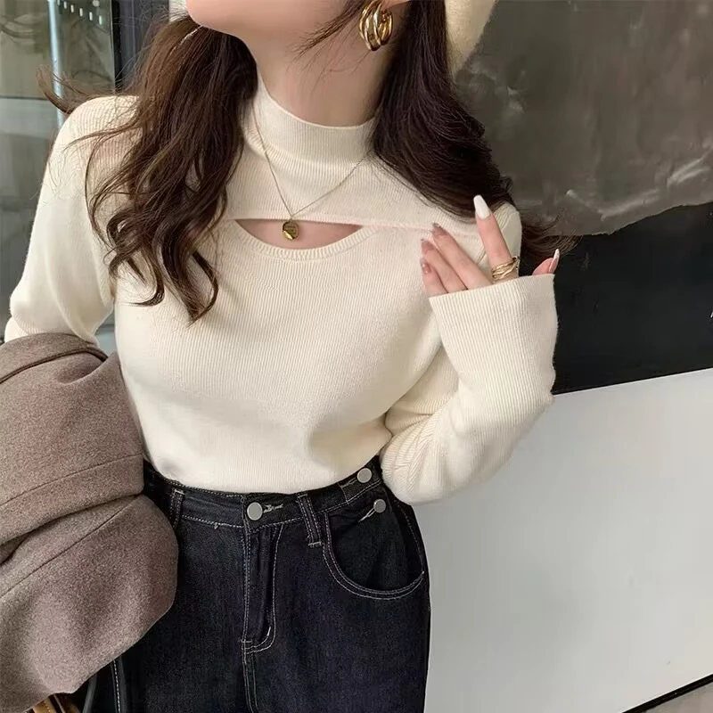 311# 秋冬半高领显瘦针织毛衣小心机设计洋气针织打底衫