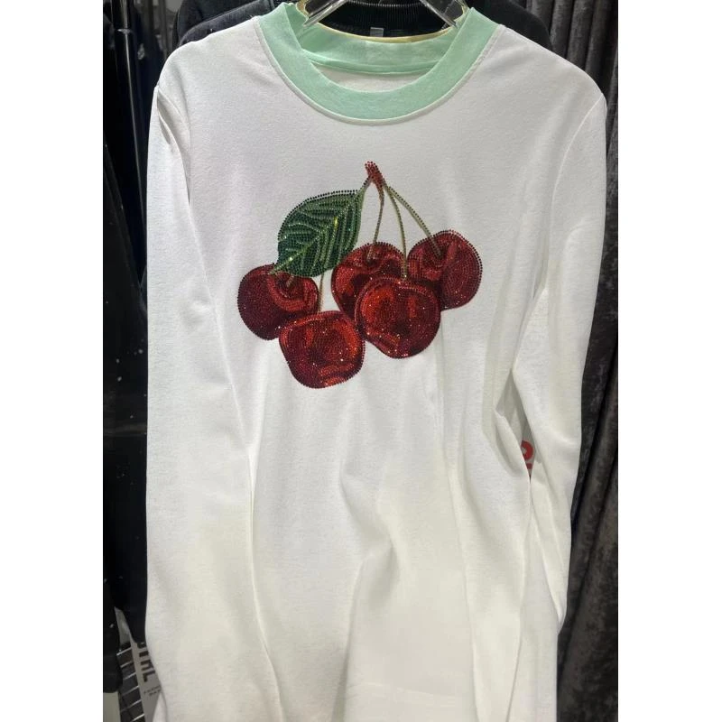 【2073粉条色K猫】长袖t恤女打底半袖上衣返潮复古2024款重工爆