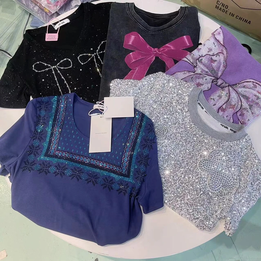 大版【1356小辫子】短袖t恤女打底半袖休闲夏季2024款重工爆款