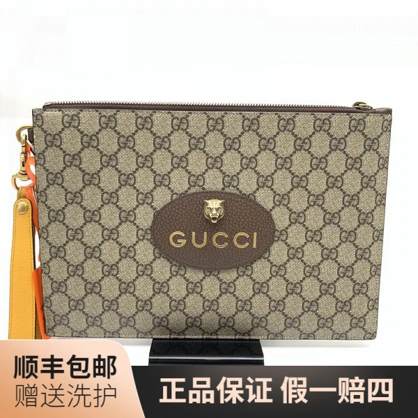 95新 GUCCI/古驰 古驰老花虎头手拿包/10018225经典男士奢侈 二奢