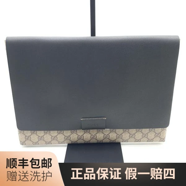 99新 GUCCI/古驰 古驰老花拼皮手拿包/10014508男士休闲时尚 拼皮