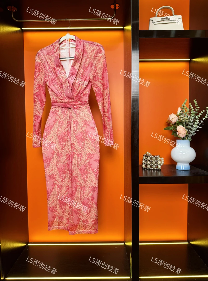 花卉法式风情印花裹身连衣裙海边氛围长裙沙滩裙度假81456