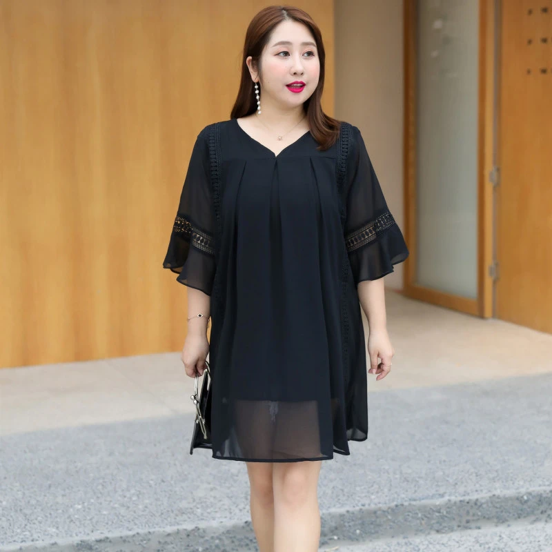 0516#特大码300斤款式新款夏装胖妹妹mm韩版宽松显瘦雪纺连衣裙潮
