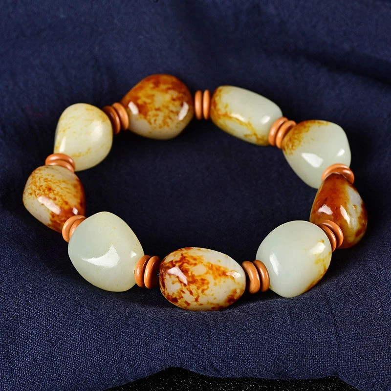 专柜品质新疆和田玉手串红皮原石手多样性发货一条