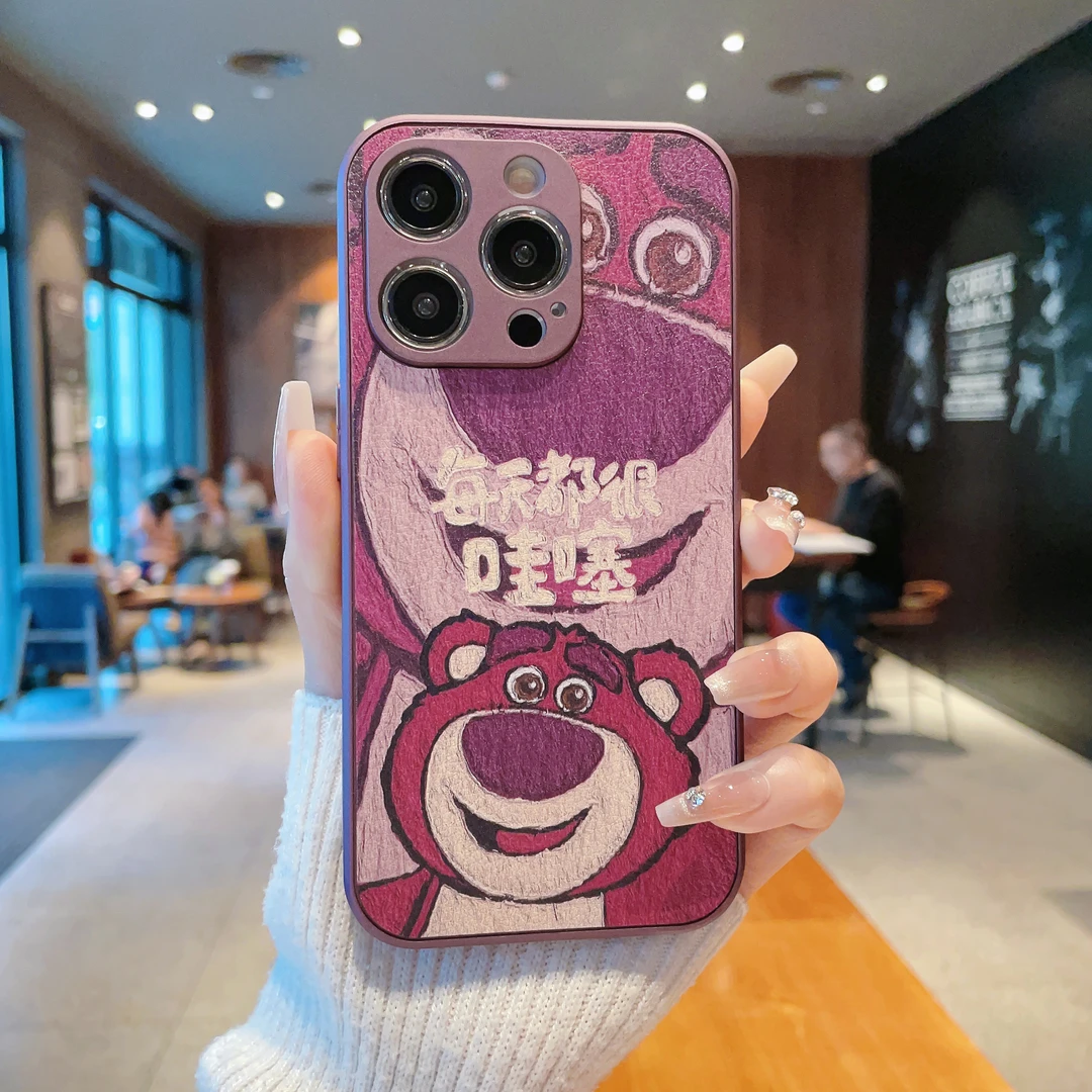 直边皮纹适用苹果15/iPhone/华为荣耀/OPPO/VIVO/小米手机壳可爱