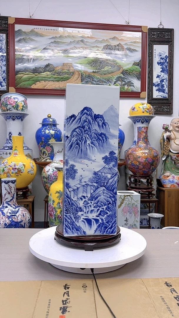 展示用勿拍 直播间询价 釉下青花山水四方瓶