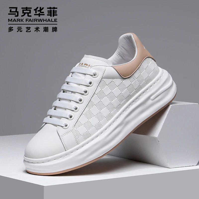 夏季新品马克华菲2023真皮夏季新款休闲透气增高低帮运动板鞋男鞋