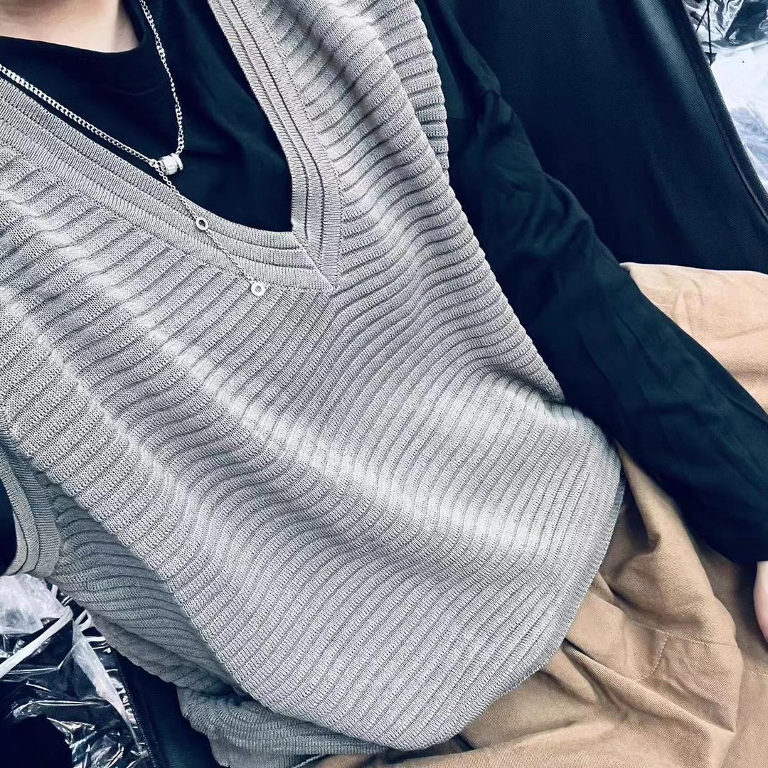 冰麻套头V领马甲#8874