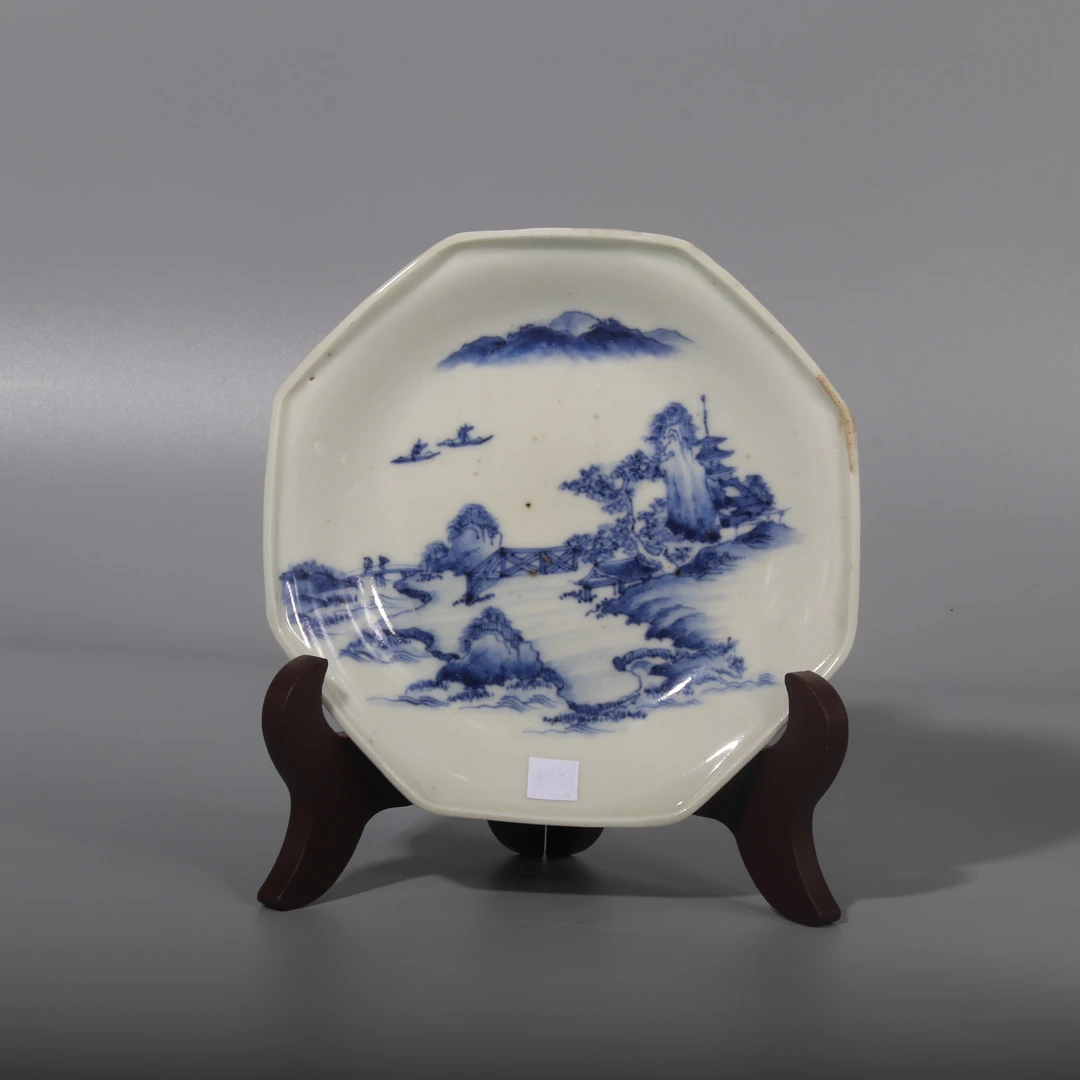 青花山水人物纹6方盘12-409