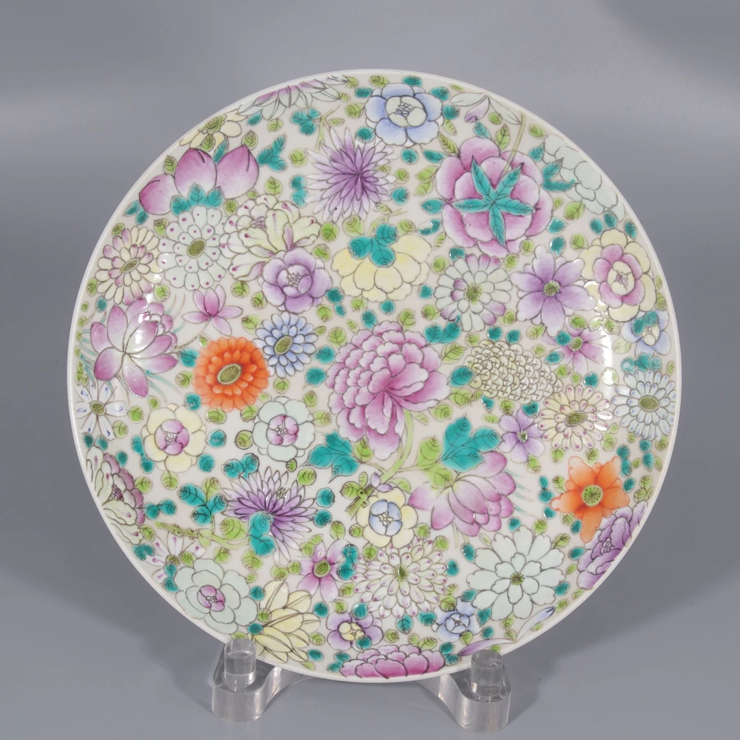 粉彩百花不落地纹赏盘    H412-110