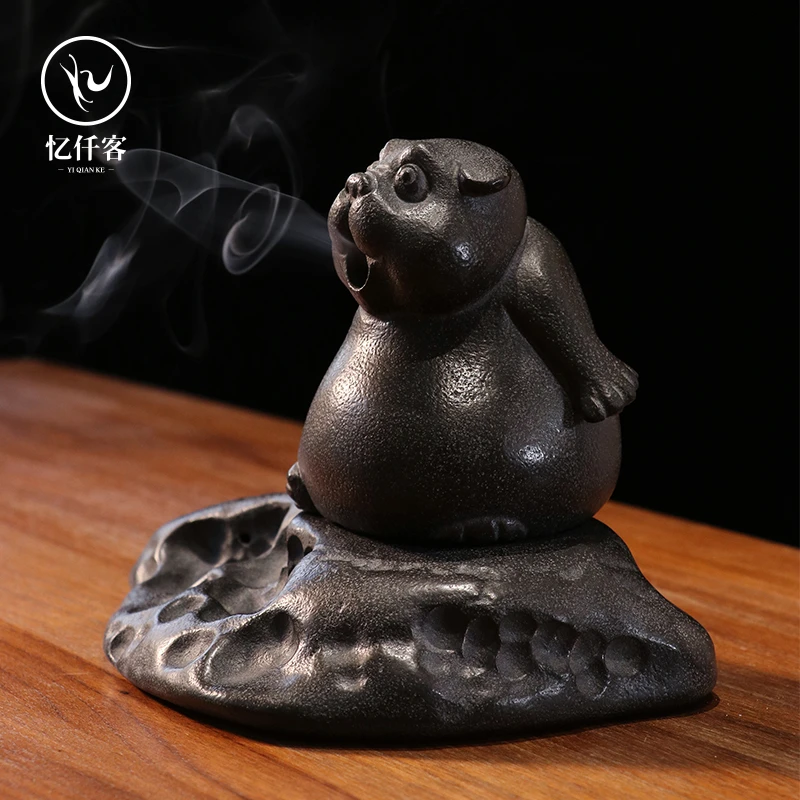 忆仟客乌金石石头茶宠大小号香器香炉茶道艺术摆件