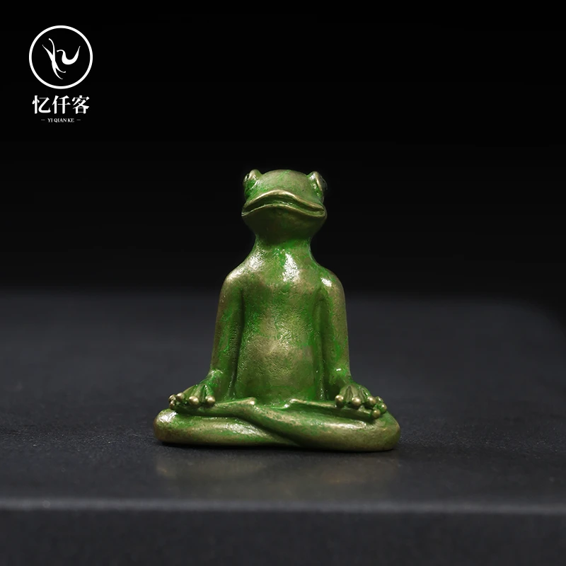 忆仟客铜实心茶宠摆件打坐青蛙迷你精品可养手把件盖置桌面装饰品