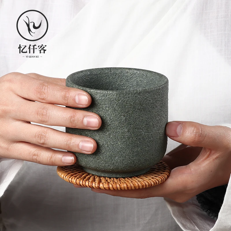 忆仟客复古日式手工青石茶杯大容量家用简约大号单杯红茶杯品茗杯