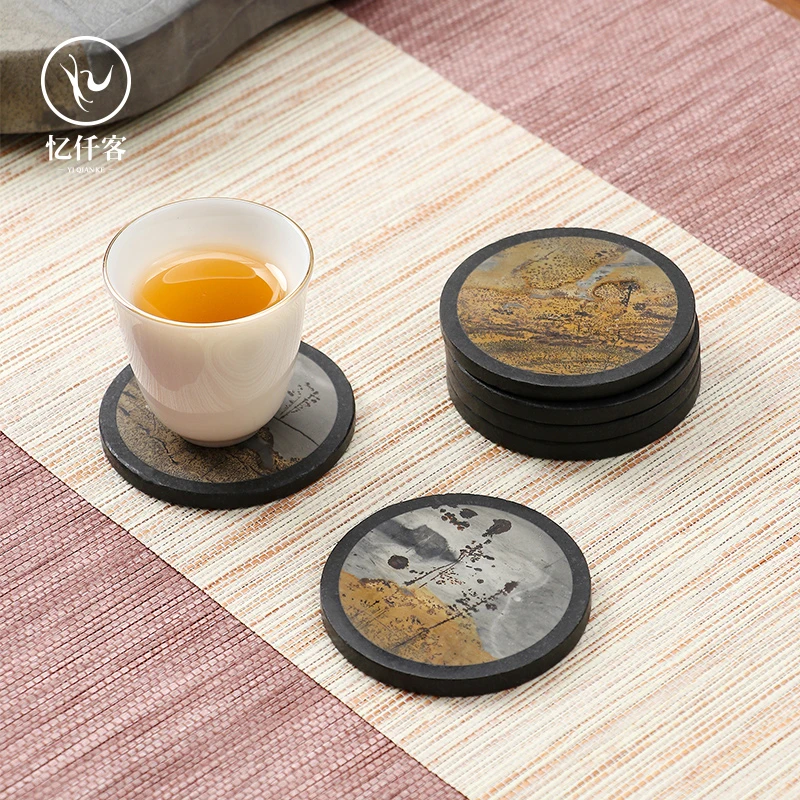 忆仟客创意国画石杯垫茶杯托防烫防滑隔热茶垫子功夫茶具茶道配件