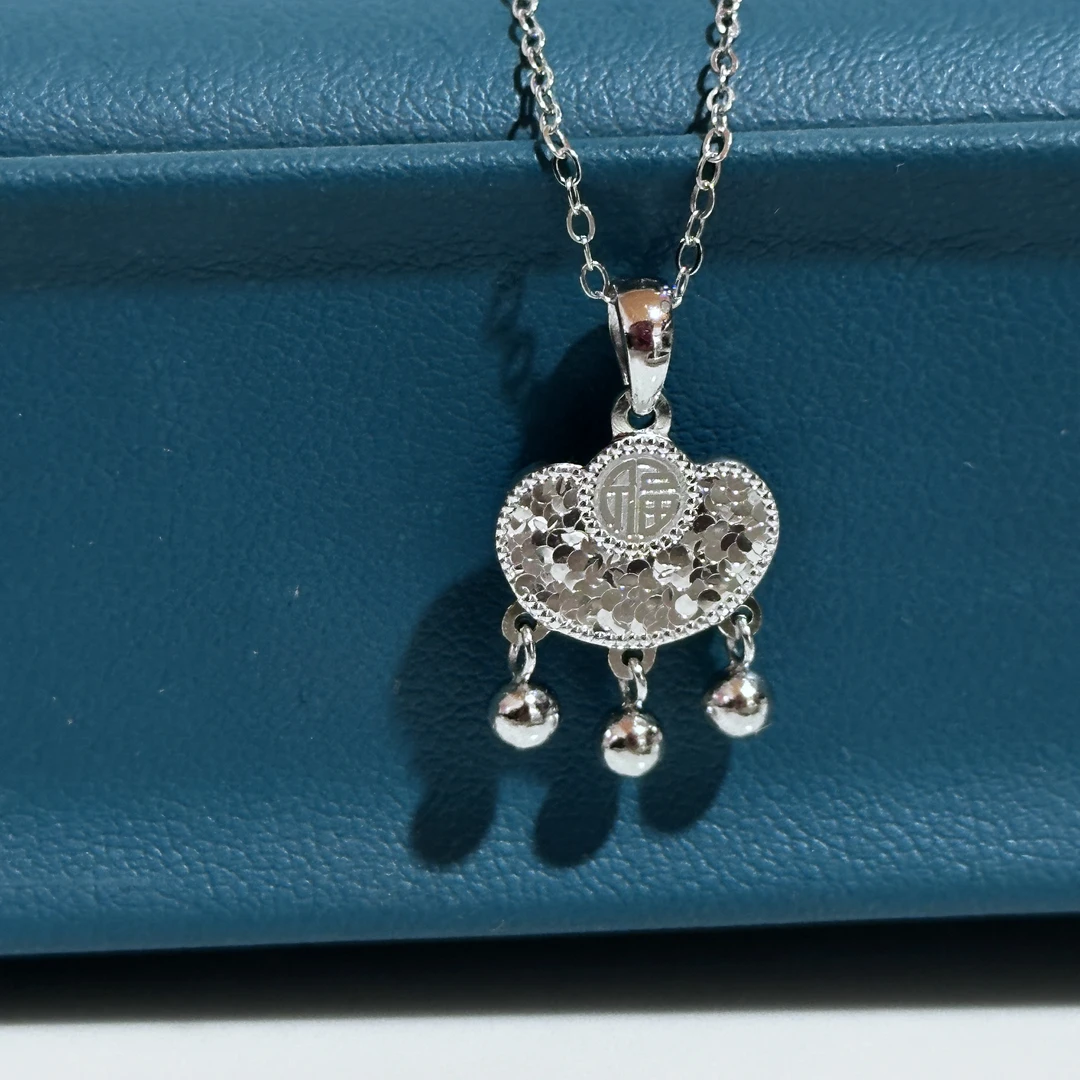 坠链均925银 高级轻奢平安福气如意锁项链时尚银制品银色实心精美