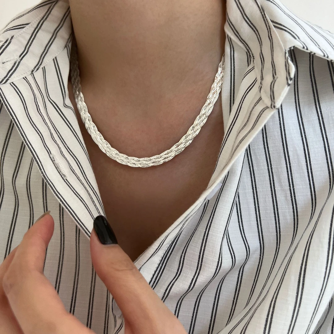 链子925银 蛇骨链编织纹理项链女简约独特设计个性时髦锁骨链x9