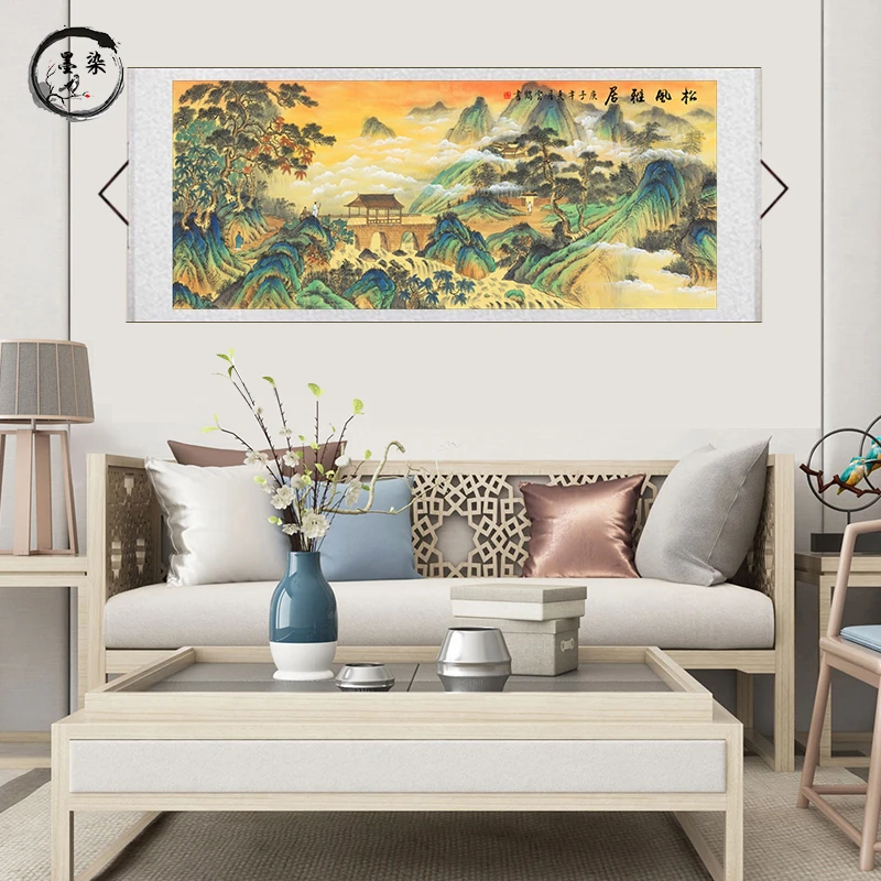 仿古禅意图《松风雅居》艺术微喷横轴茶室办公室客厅装饰画装裱  D1