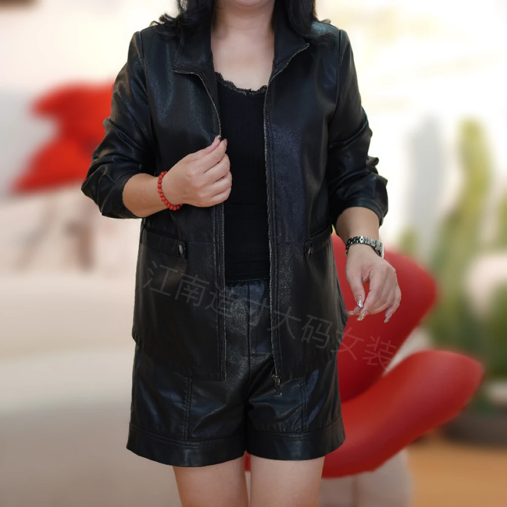 秋季新款立领拉链时尚大码女装气质洋气减龄显瘦皮衣宽松外套1802