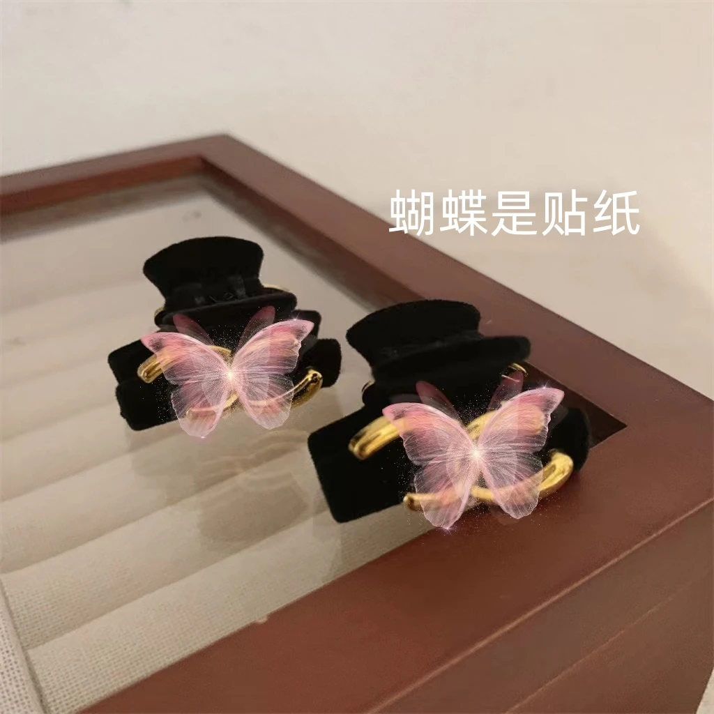 法式黑色丝绒双C发夹简小抓夹气质发卡百搭可爱精致ins刘海小网红