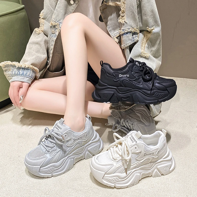 夏季新款单网面透气2025老爹鞋女ins网红厚底时尚百搭休闲运动鞋