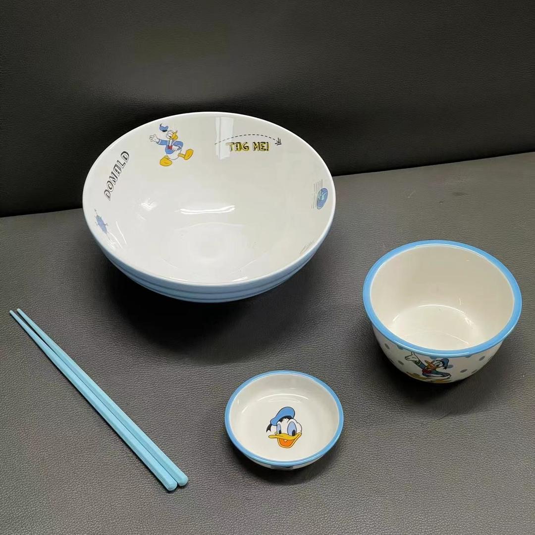【旭业】迪士尼正版陶瓷餐具套装潮乐斗笠碗+饭碗筷子+味碟组合