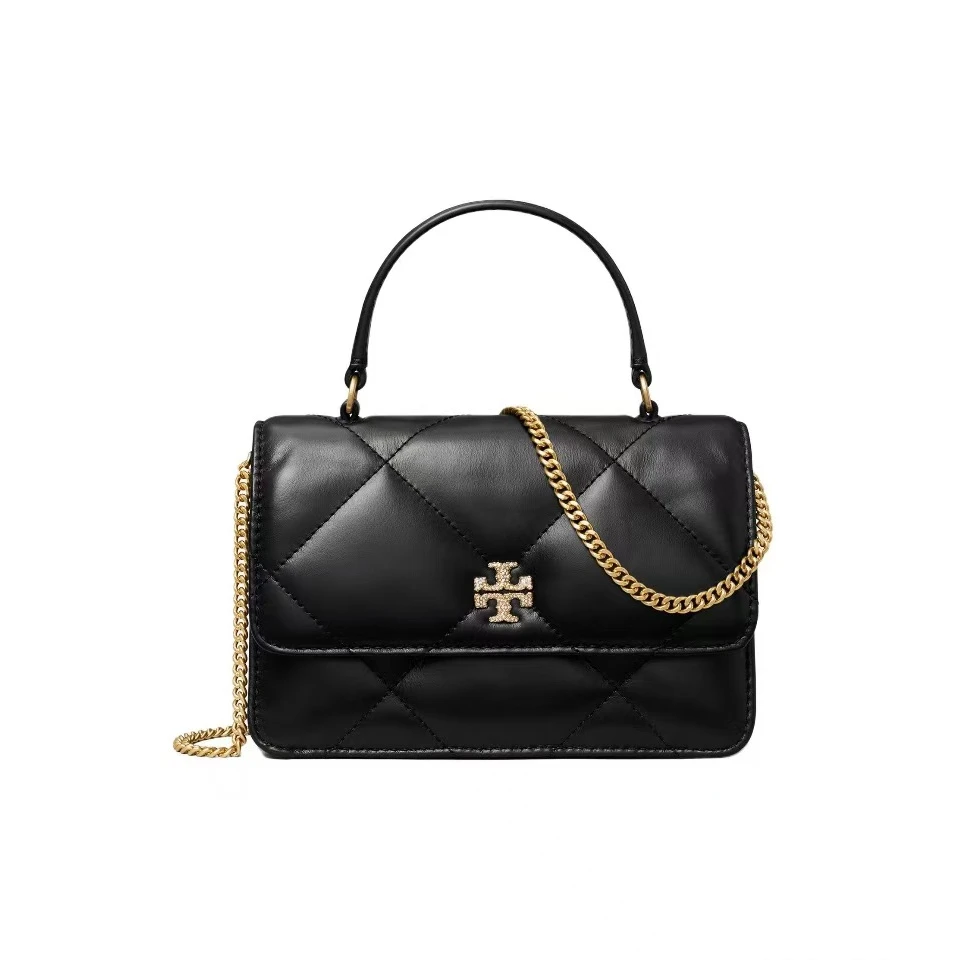 Tory Burch汤丽柏琦 预售Kira菱格钻扣黑色迷你单肩包161339-001