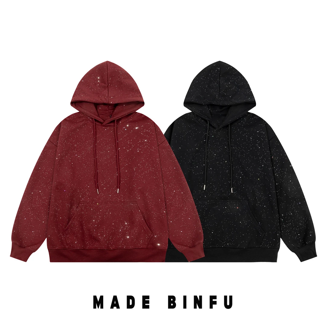 BINFU  秋冬新款高级感男女同款宽松情侣装百搭满天星连帽卫衣