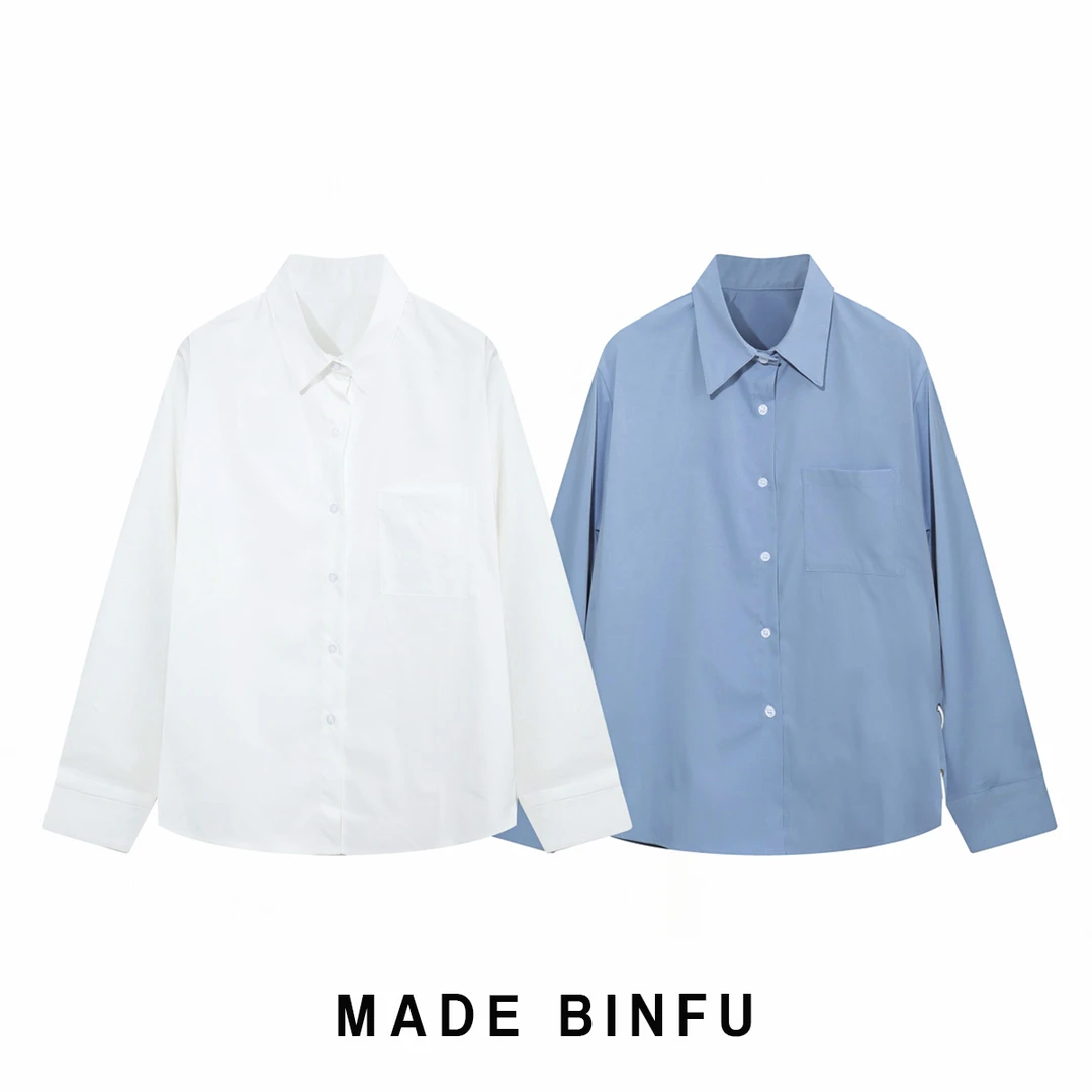 BINFU 夏季男女同款衬衫凉快薄款编织带简约百搭宽松纯色长袖C017