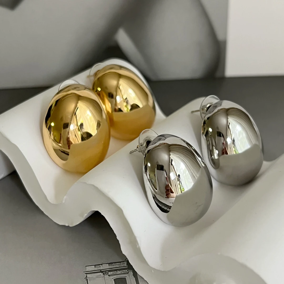 铜合金耳饰 欧美简约加大版椭圆耳环大光面气质百搭时尚轻奢个性