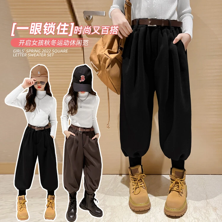 女童冬季加绒保暖灯笼裤儿童裤子时尚洋气高腰