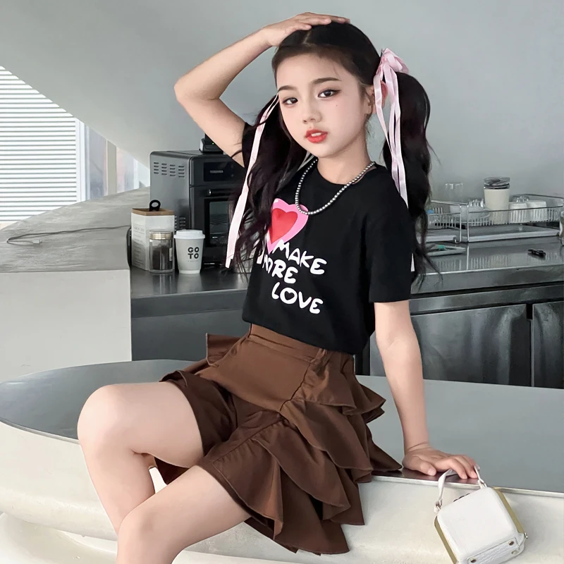 女童夏季新款儿童洋气小女孩印花短袖裙裤时尚韩版日系云朵裤套装