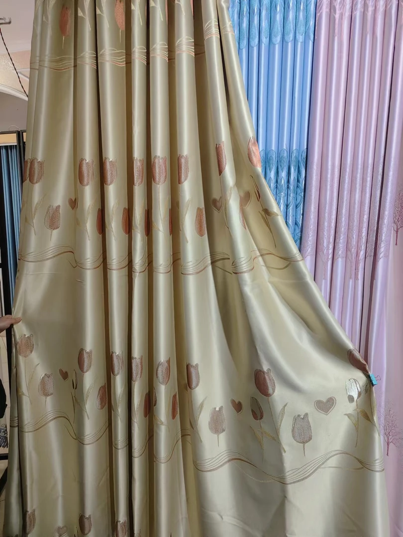 金色郁金香遮光窗帘客厅阳台卧室隔断成品包邮