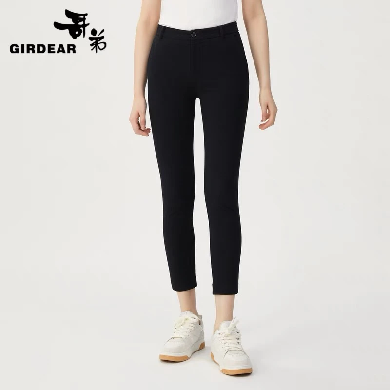 GIRDEAR/哥弟新款时髦气质魔术高腰修身弹力小黑裤紧身1100389
