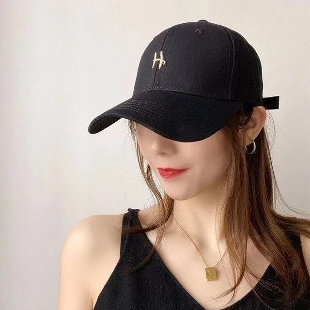 棒球帽子女新款字母H硬顶遮阳男潮牌韩版显脸小大头围帽鸭舌帽鸿