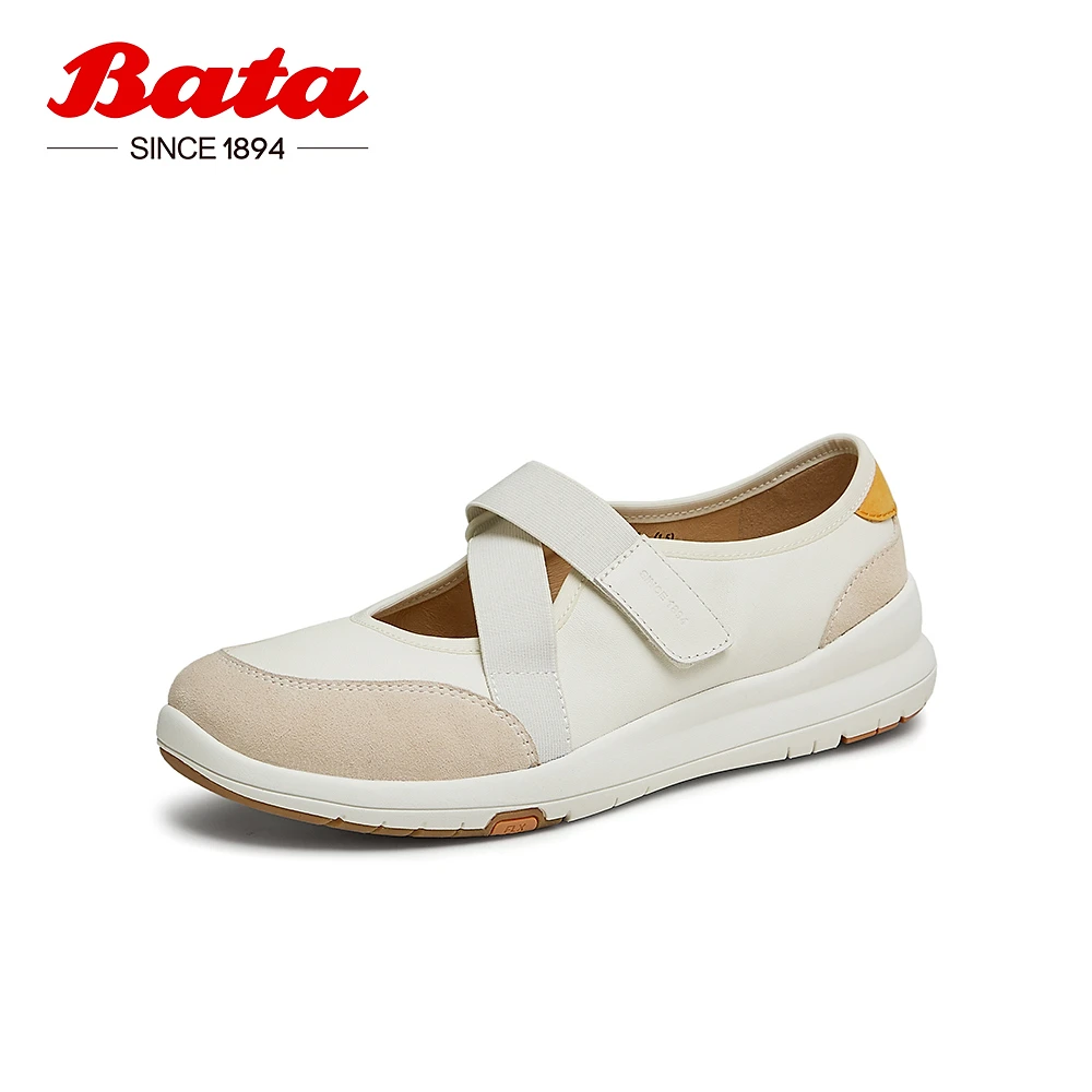 Bata休闲鞋女2024秋季商场新款牛羊皮魔术贴软底舒适单鞋AYN22CQ4