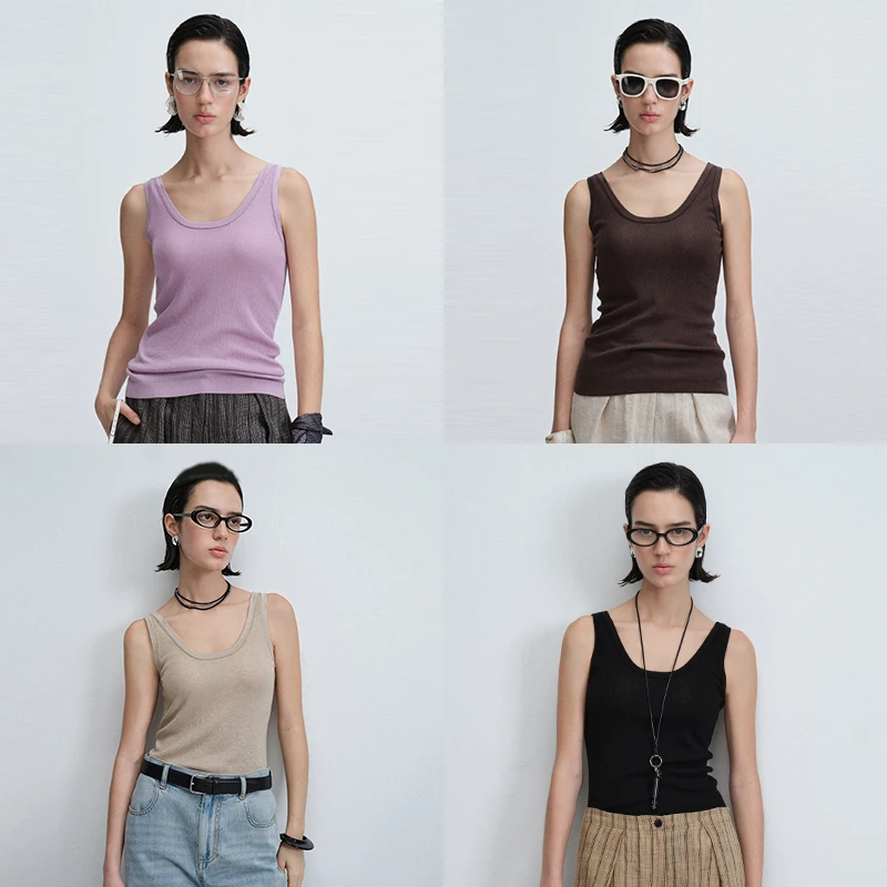 INYASAKO造型B备时髦U领随性百搭舒适绢丝宽肩带针织背心