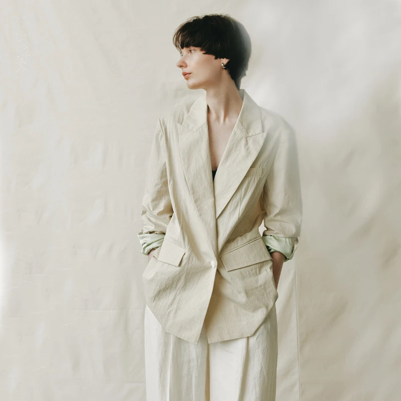 INYASAKO流行BAI年oversize宽肩单粒扣西装外套女休闲风