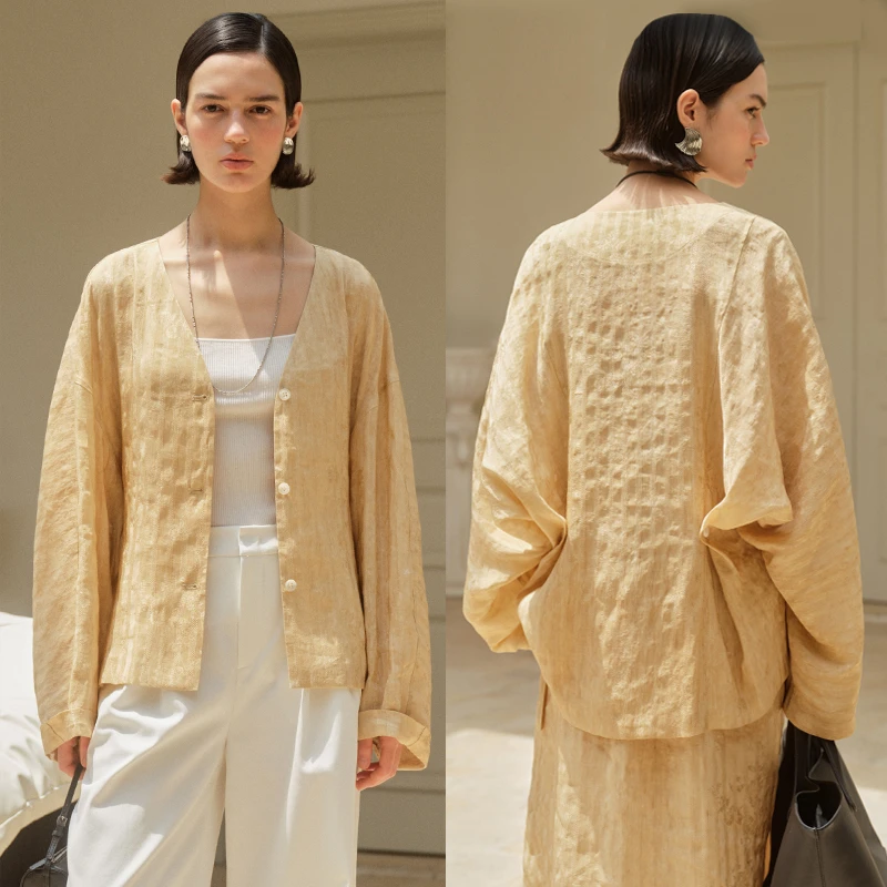 INYASAKO东方写意新中式肌理感手工脏染格调提花衬衫外套