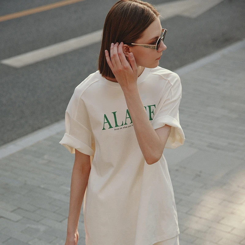 INYASAKO原创撞色字母印花时尚凉感丝光棉T恤