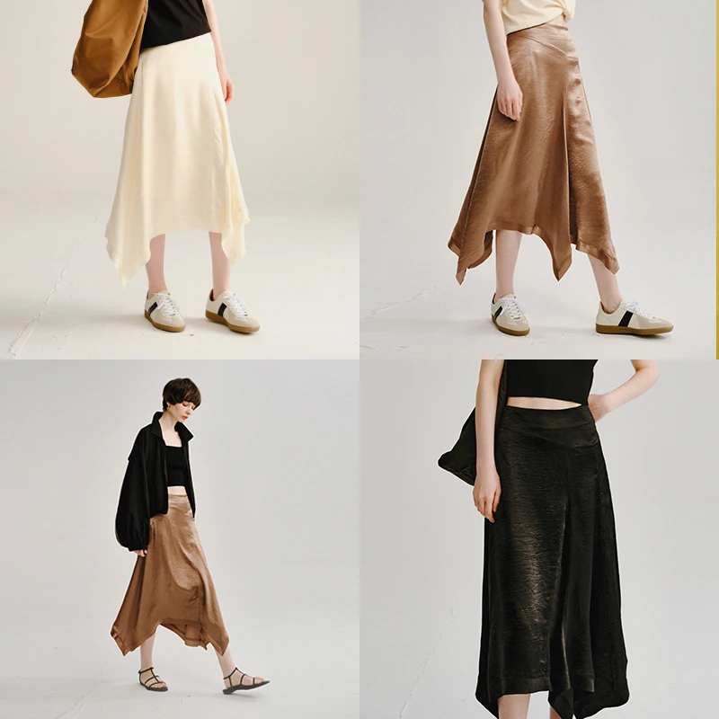 INYASAKO 衣袂飘飘法式轻奢设计不规则下摆醋酸半身裙