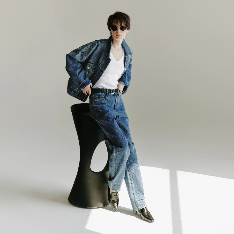 INYASAKO提臀显高女神范 春夏水洗直筒高腰阔腿牛仔裤