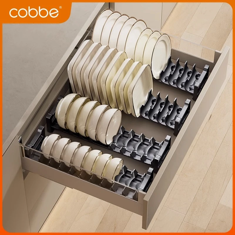 卡贝碗柜碗碟收纳架厨房碗具沥水置物架抽屉式内置分隔盘子搁碗架