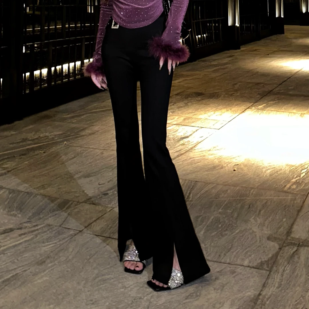 G. yantong/郭彦彤简约高级加绒微喇裤女秋冬季时尚百搭显瘦KZL23