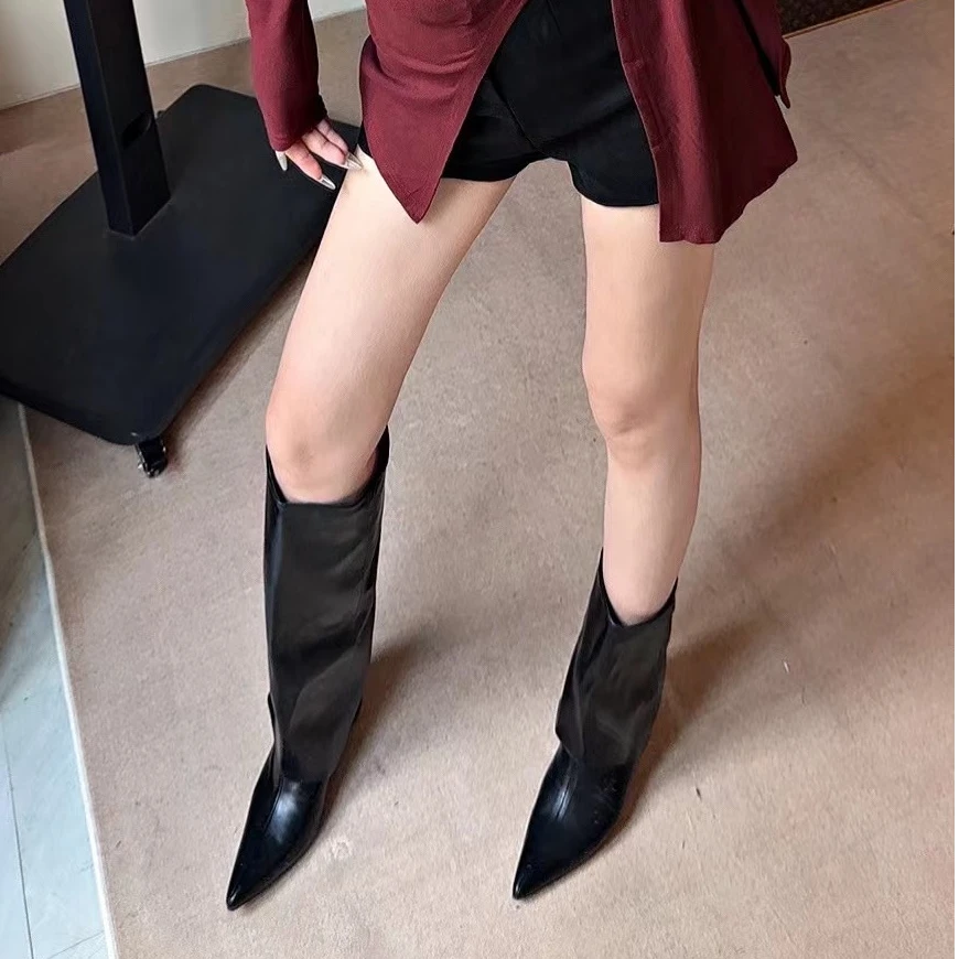 显瘦裤管靴子女箭头细跟时髦新款时尚百搭XZL11