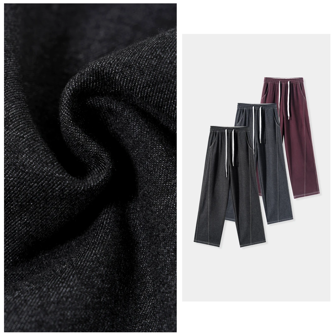 607加绒软牛仔阔腿裤休闲裤阔腿宽松弯刀裤