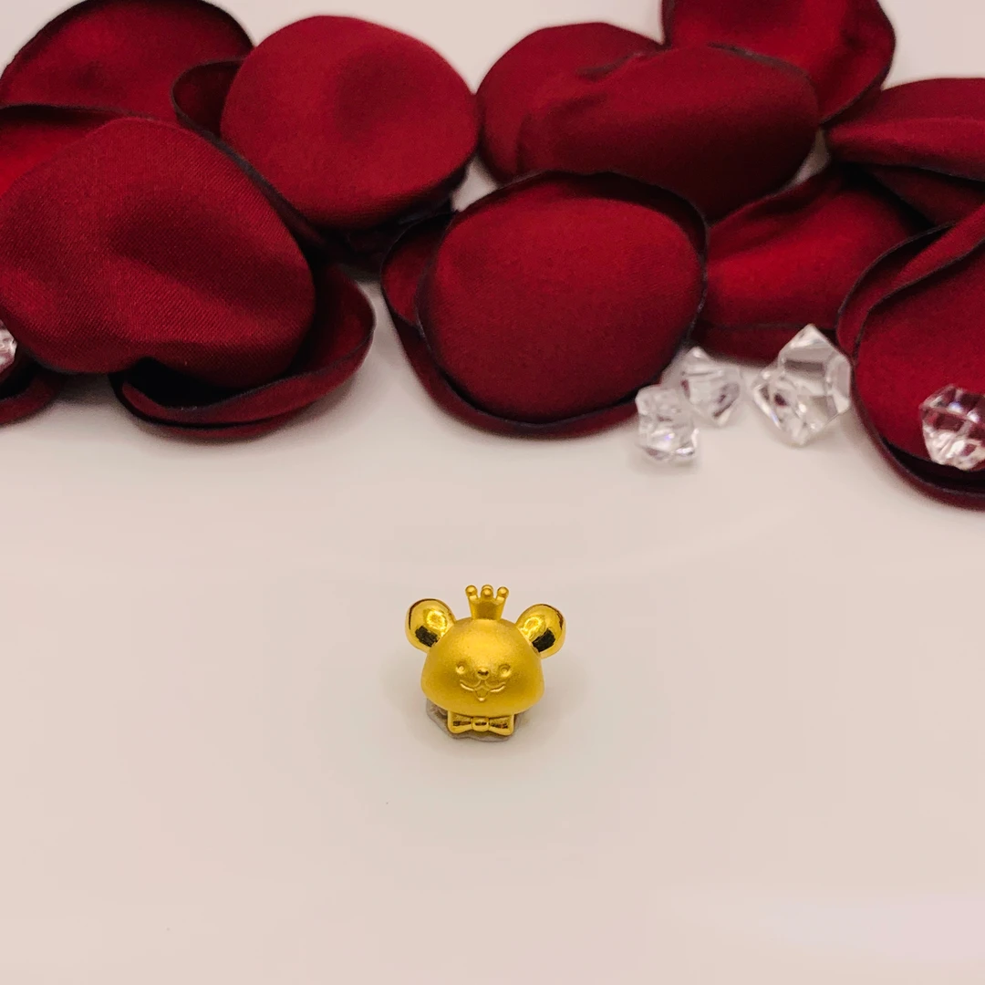 线条小狗黄金转运珠 足金999 线条小狗头 皇冠小狗