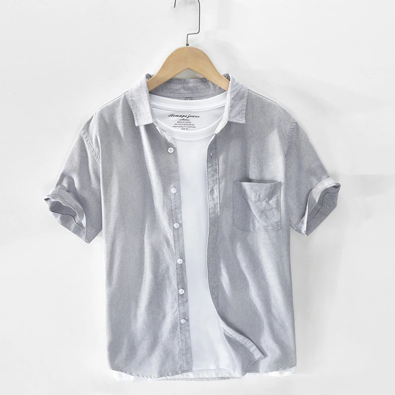 【专柜直发】男士短袖纯色衬衫休闲牛津纺衬衣全棉感百搭夏季上衣