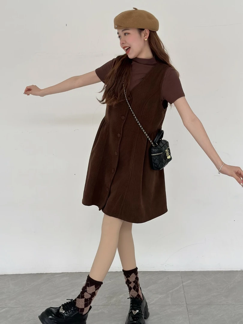 杨杨子【韩系穿搭】女夏季百搭背心收腰连衣裙内搭短袖打底