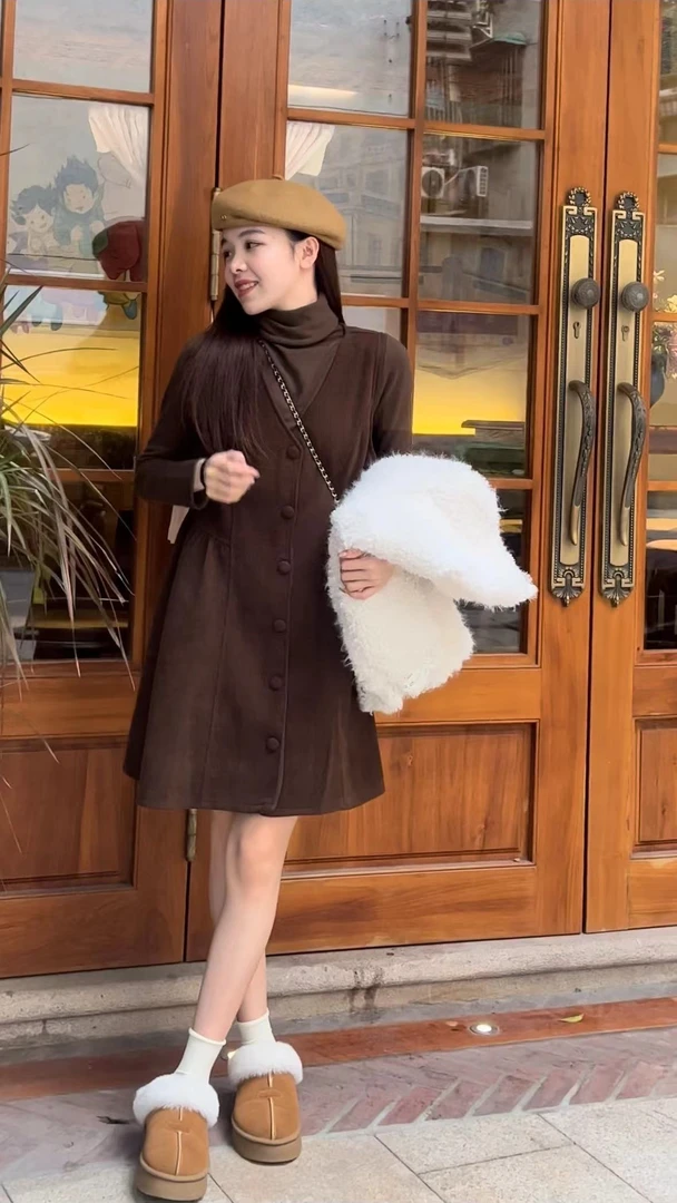 杨杨子【马甲两件套】独特绝美一整套早秋韩系小个子灯芯绒连衣裙女