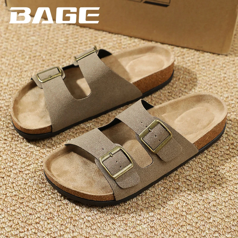 八哥男士翻毛皮情侣鞋夏季外穿半拖鞋钓鱼勃肯鞋大码一字带凉拖鞋